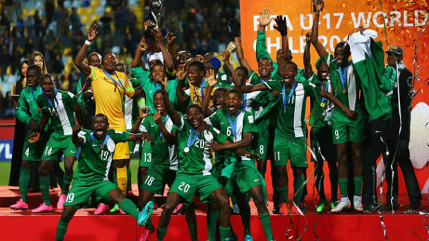 The Nigerian aquad celebrating the victory of the finals in 2015 U17 World Cup